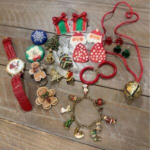 18 Piece Vintage Christmas Jewelry Lot - Christopher Radko Bracelet Included